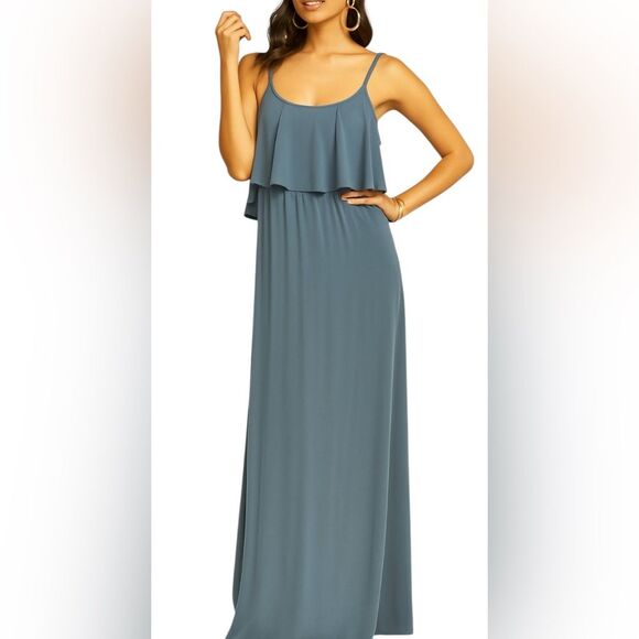 Show Me Your MuMu Blue/Gray/Green Caitlin Ruffled Maxi Dress. Size Large - Picture 1 of 8